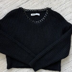 Zara Black Sweater with Chain Accent